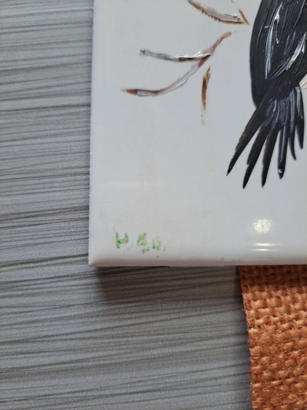 Hand-Painted Ceramic Red Headed Woodpecker Wall Tile Signed Wall Hanging - Picture 3 of 11